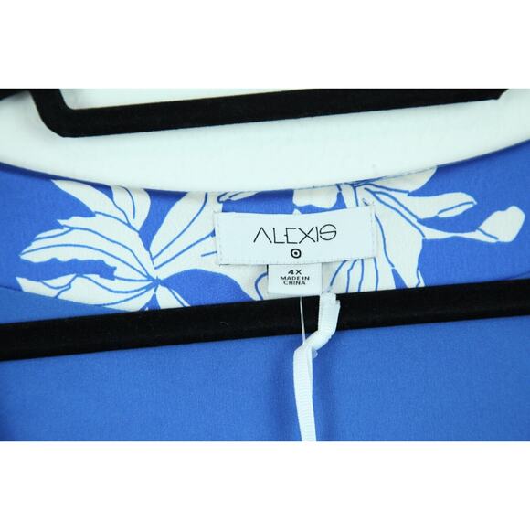 ALEXIS 4X Dress For Target Satin Feminine Ruffle Blue Tropical Midi Plus Size - Picture 2 of 9